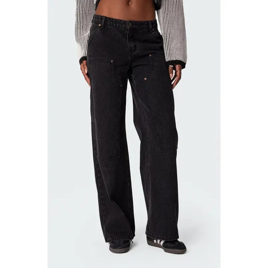 Edikted Women's Ayla Low Rise Carpenter Jeans