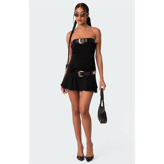 Edikted Women's B Mine Double Belted Denim Mini Dress