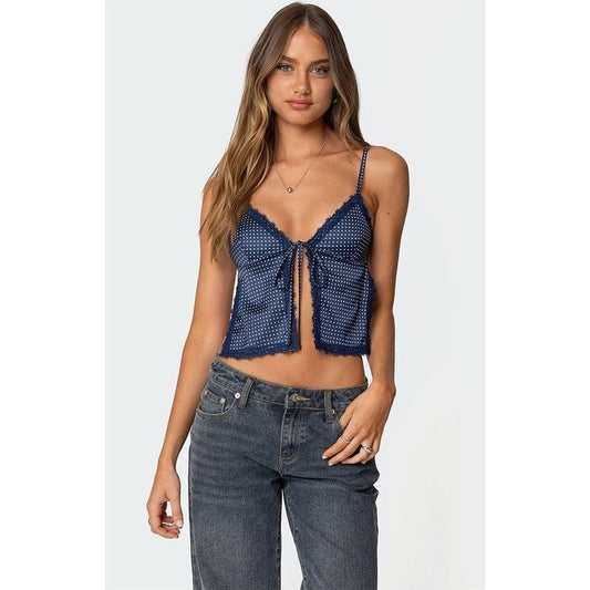 Edikted Women's Backless Satin Effect Polka Dot Top