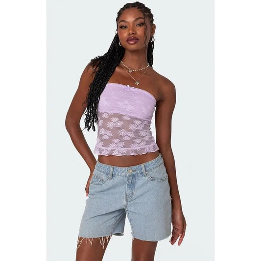 Edikted Women's Ballet Sheer Lace Tube Top