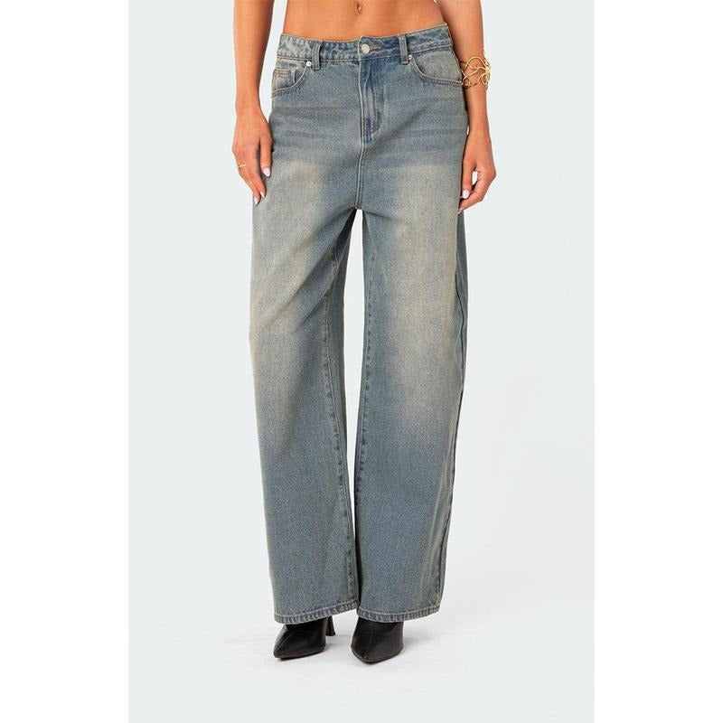 Edikted Women's Braya Washed Low Rise Baggy Jeans
