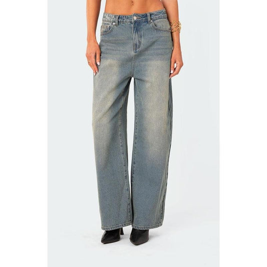 Edikted Women's Braya Washed Low Rise Baggy Jeans