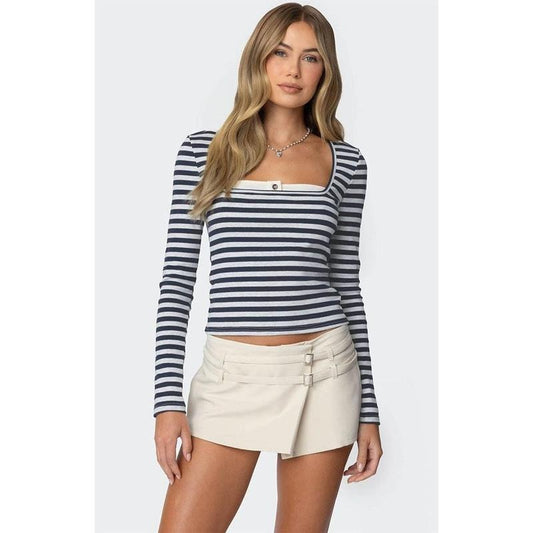 Edikted Women's Buttoned Up Layered Striped Top