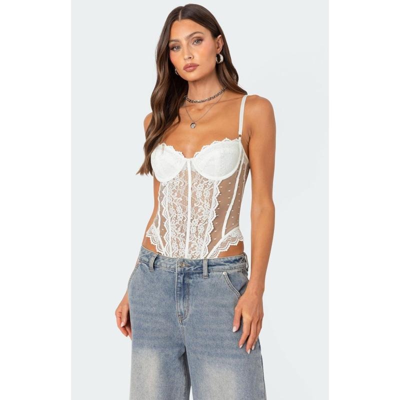 Edikted Women's Cabaret Lacey Sheer Mesh Bodysuit