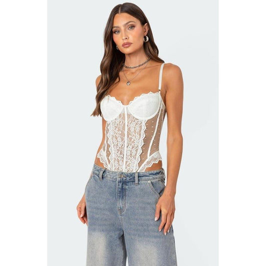 Edikted Women's Cabaret Lacey Sheer Mesh Bodysuit