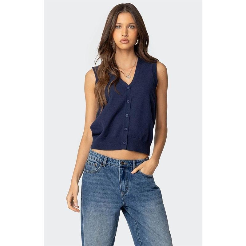 Edikted Women's Cam Button Up Knit Vest Top