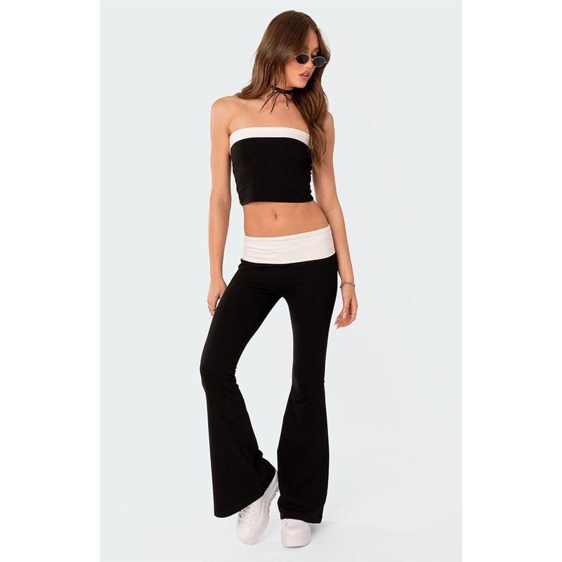 Edikted Women's Contrast Fold Over Flared Leggings