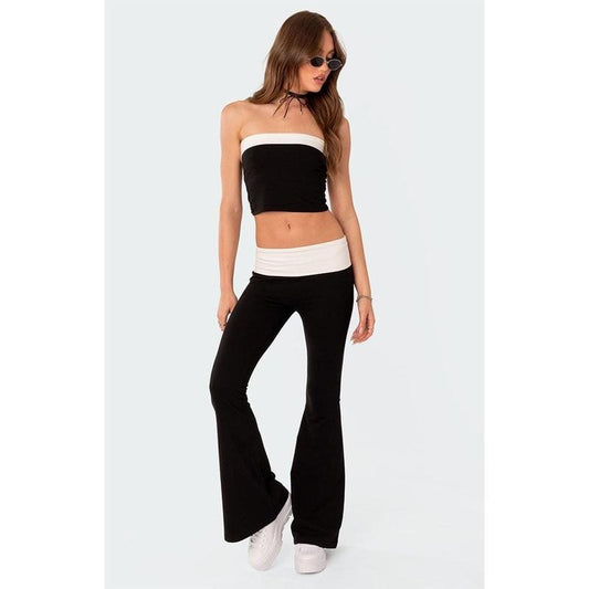 Edikted Women's Contrast Fold Over Flared Leggings