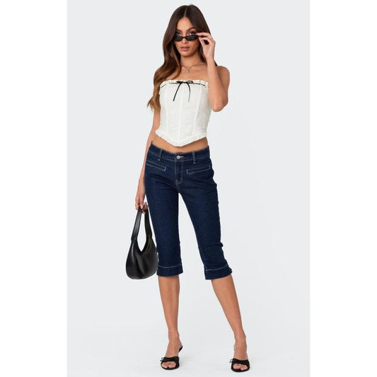 Edikted Women's Contrast Stitch Capri Jeans