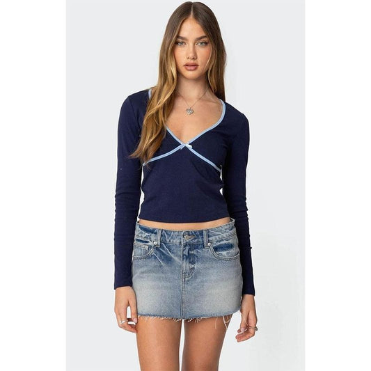 Edikted Women's Corie Contrast V Neck Top