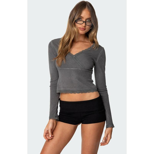 Edikted Women's Dareen Ribbed Long Sleeve Top