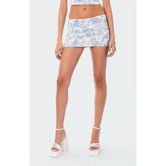 Edikted Women's Delft Print Low Rise Skirt - Multicolor