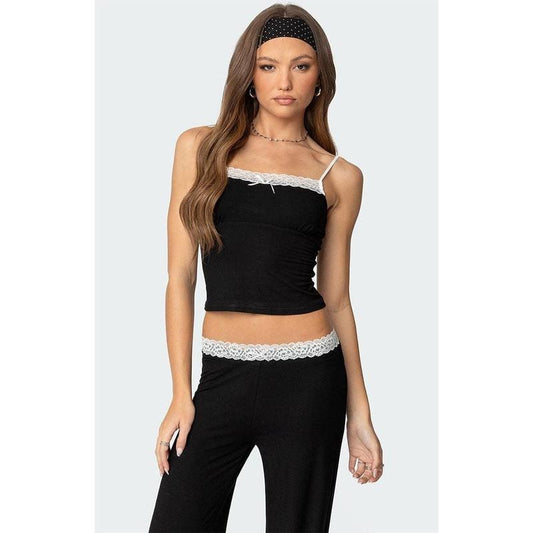 Edikted Women's Domino Contrast Lace Trim Tank Top