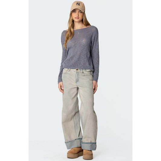 Edikted Women's Double Belt Washed Low Rise Jeans