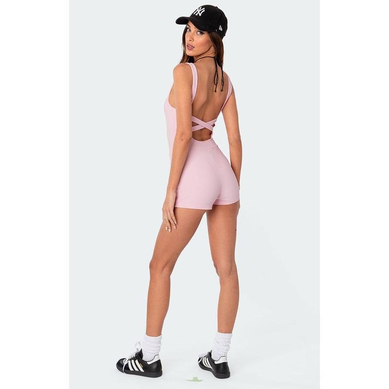 Edikted Women's Drea Open Back Ribbed Romper