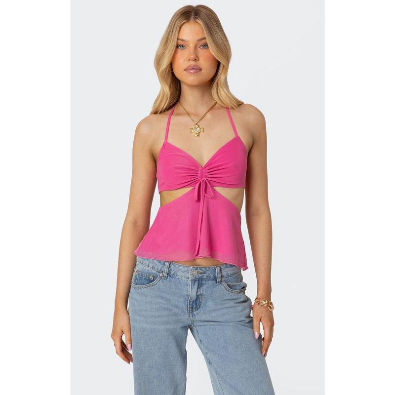 Edikted Women's Duo Cutout Mesh Halter Top