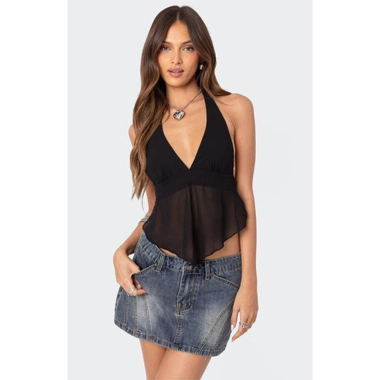 Edikted Women's Ethereal Sheer Chiffon Halter Top