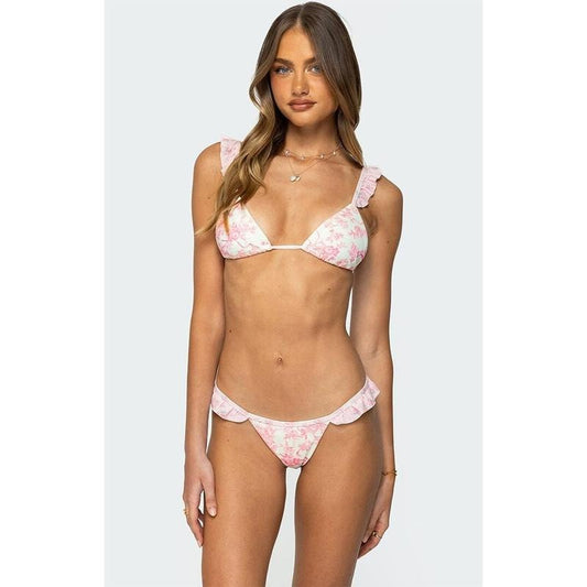 Edikted Women's Floral Ruffle Triangle Bikini Top