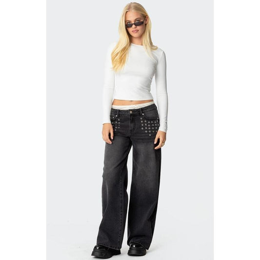 Edikted Women's Grommet Low Rise Baggy Jeans