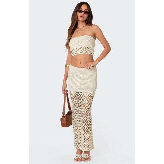 Edikted Women's Ida Back Slit Crochet Maxi Skirt - Multicolor