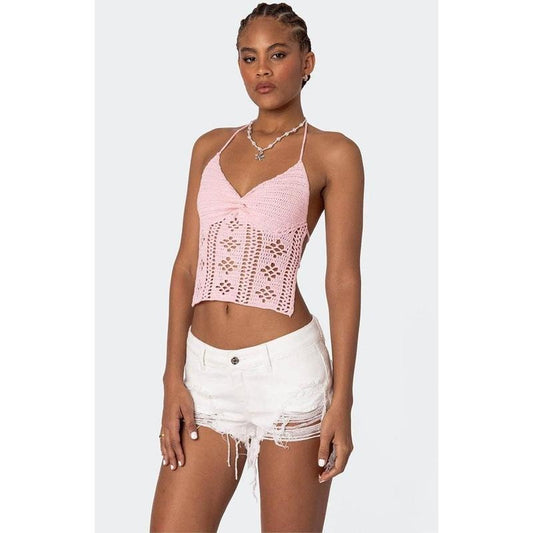 Edikted Women's Jada Open Back Crochet Topstyle{n002}2