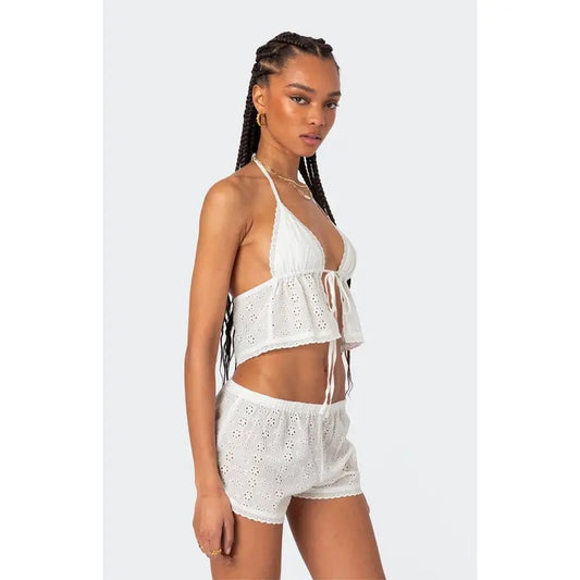Edikted Women's Jael Tie Front Eyelet Halter Top