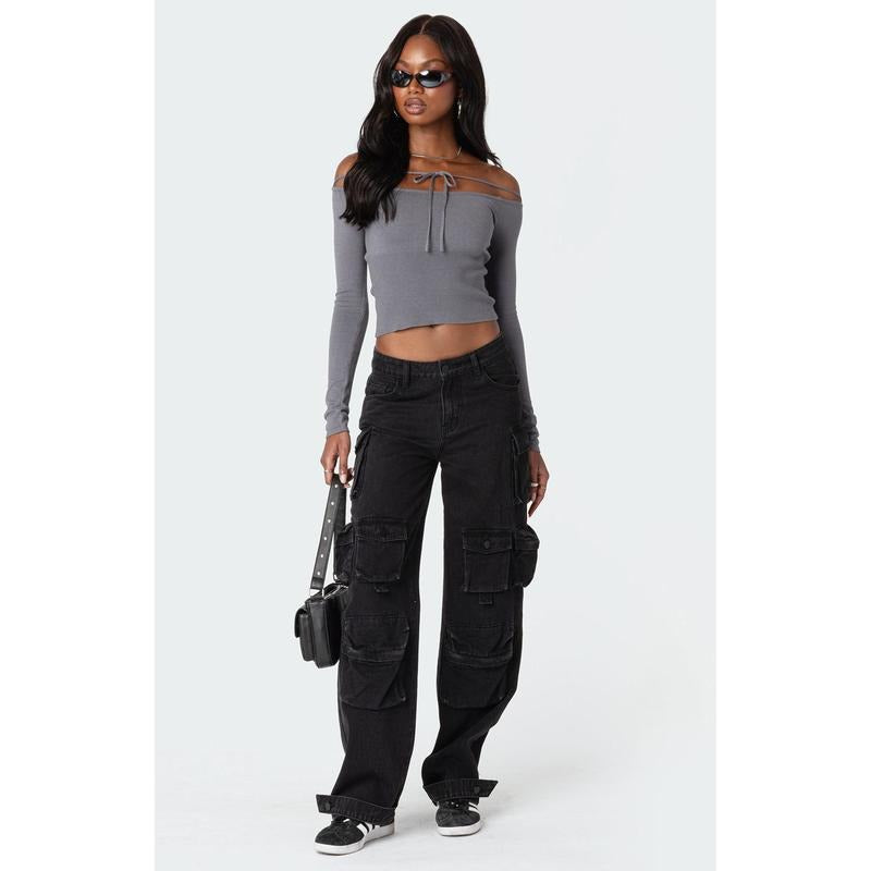 Edikted Women's Jane Tie Front Knit Top