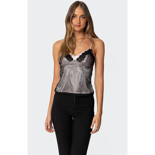 Edikted Women's Janie Layered Polka Dot Mesh Top