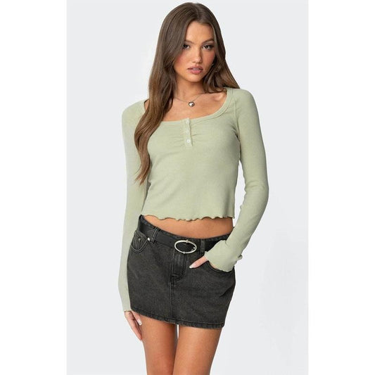 Edikted Women's Jayde Ribbed Henley Top