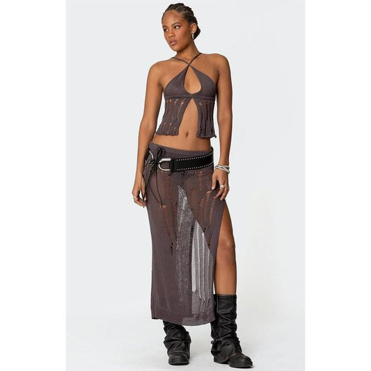 Edikted Women's Jaynie Distressed Knit Maxi Skirt - Multicolor