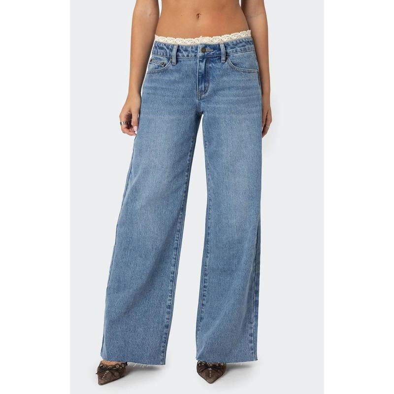 Edikted Women's Karlie Lace Trim Jeans
