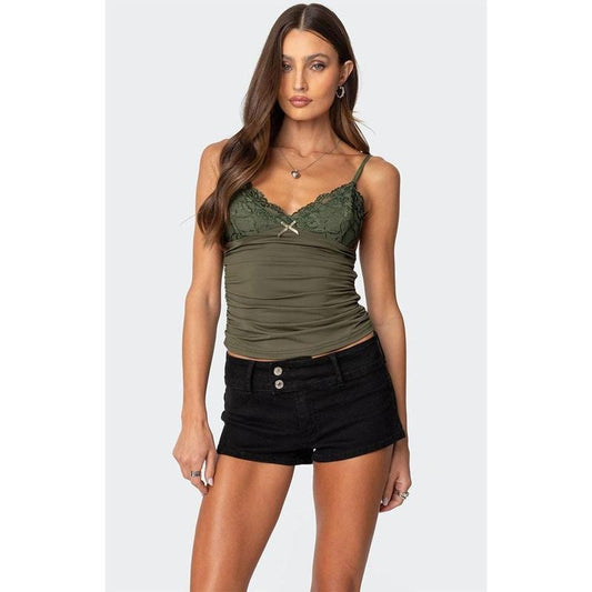 Edikted Women's Kathryn Gathered Lacey Tank Top