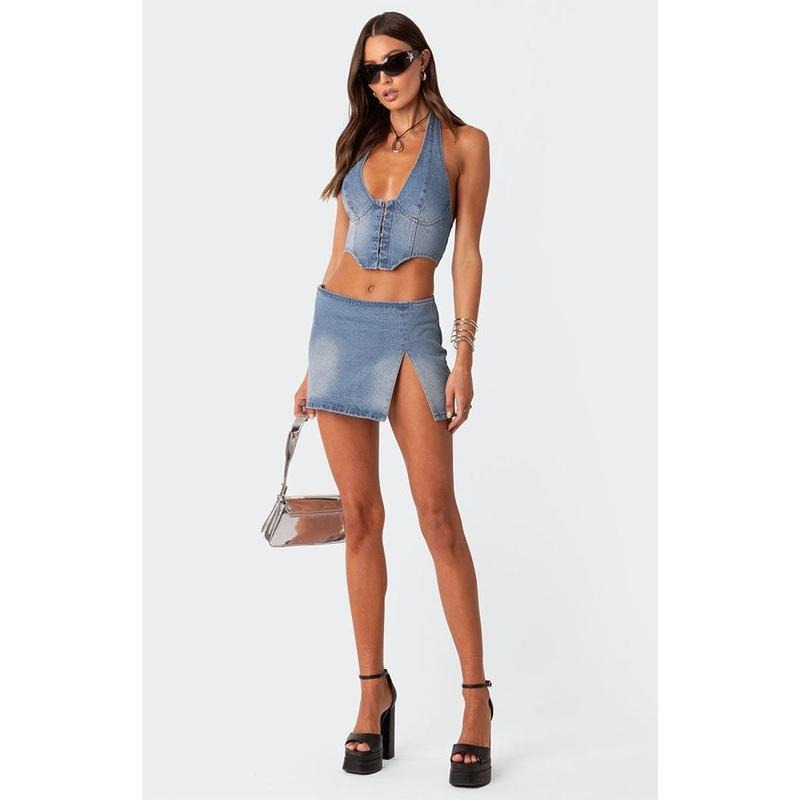 Edikted Women's Katrina Slitted Denim Mini Skirt - Multicolor