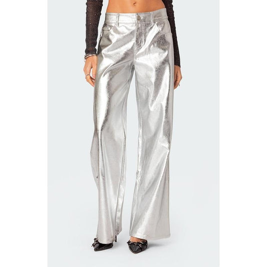 Edikted Women's Kim Metallic Faux Leather Pants