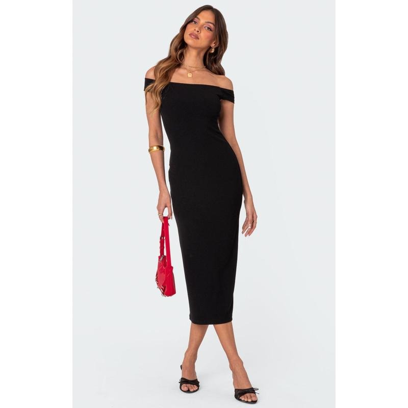Edikted Women's Kyla Off Shoulder Ribbed Midi Dress
