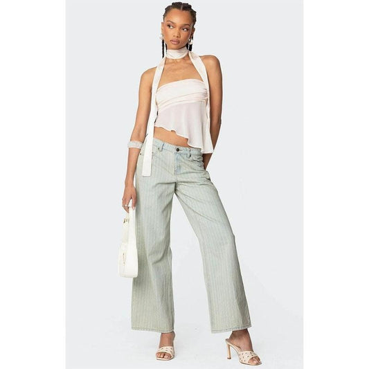 Edikted Women's Lannah Textured Low Rise Jeans