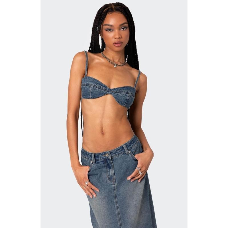Edikted Women's Lassy Washed Denim Bralette