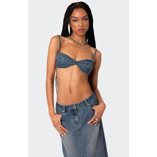 Edikted Women's Lassy Washed Denim Bralette