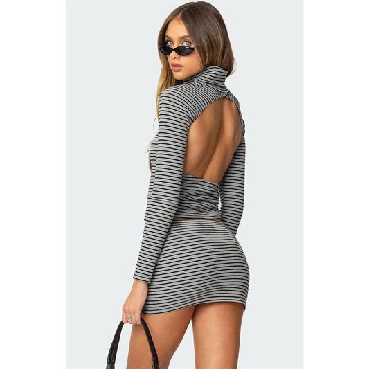 Edikted Women's Leana Striped Turtle Neck Top