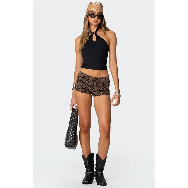 Edikted Women's Leopard Printed Micro Denim Shorts