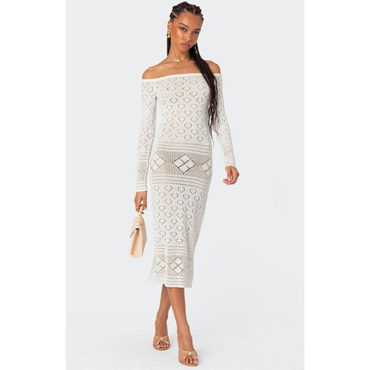 Edikted Women's Lily Crochet Off Shoulder Midi Dress
