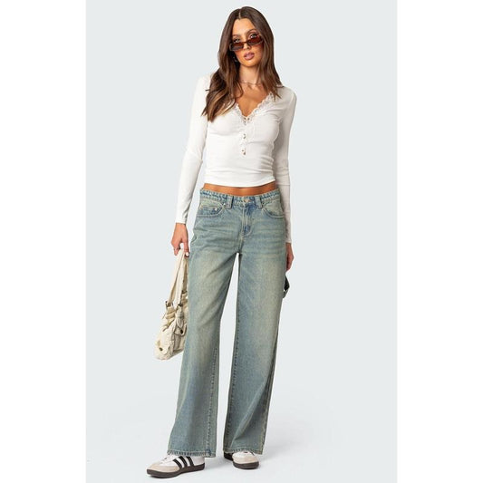 Edikted Women's Madeline Lace Trim Ribbed Top