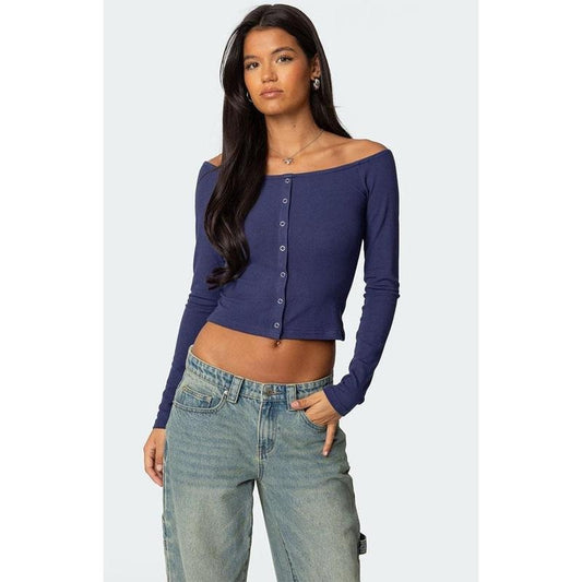 Edikted Women's Off Shoulder Button Up Top
