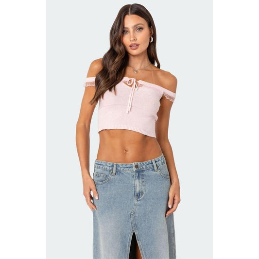 Edikted Women's Off Shoulder Trimmed Knit Top