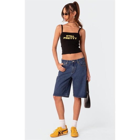 Edikted Women's Oversized Low Rise Denim Bermuda Shorts