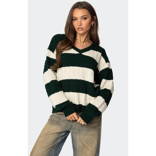 Edikted Women's Oversized Striped Cable Knit Sweater