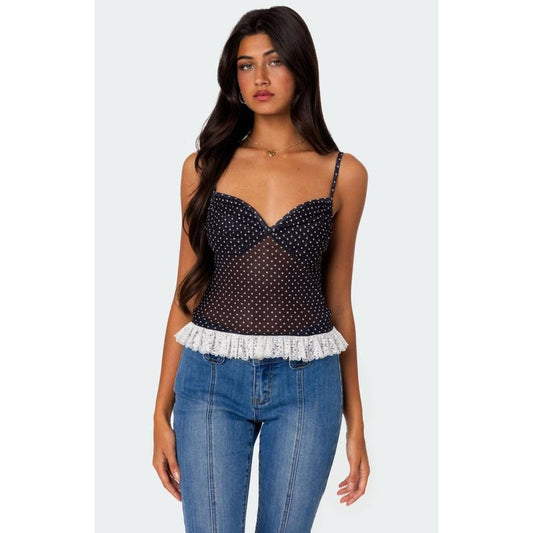 Edikted Women's Polka Dot Cupped Mesh Tank Top