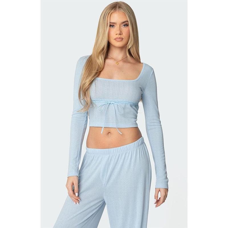 Edikted Women's Ren Square Neck Pointelle Top