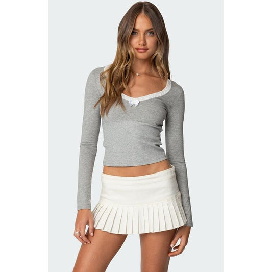 Edikted Women's Shayni Lace Trim Long Sleeve Top