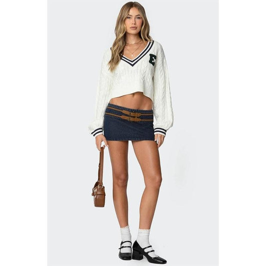Edikted Women's Sky Double Buckle Denim Mini Skort - Multicolor